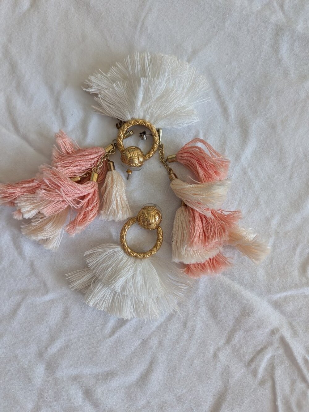 🌸 Two (2) Pairs of Fringe Earrings 1960's Style w/Gold Posts